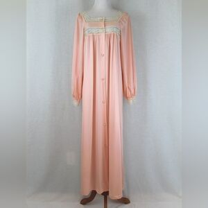 Vintage Gossard Artemis Button Front Peach Georgian Inspired Peignoir Gown
